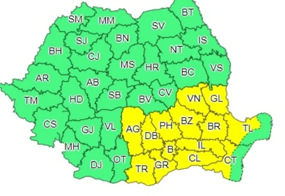 Cod galben de vijelii, ploi torențiale și grindină în Ialomița