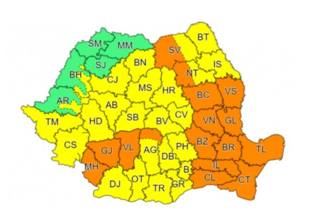 O nouă avertizare meteo: cod galben și portocaliu de vreme rea, ploi și furtuni puternice