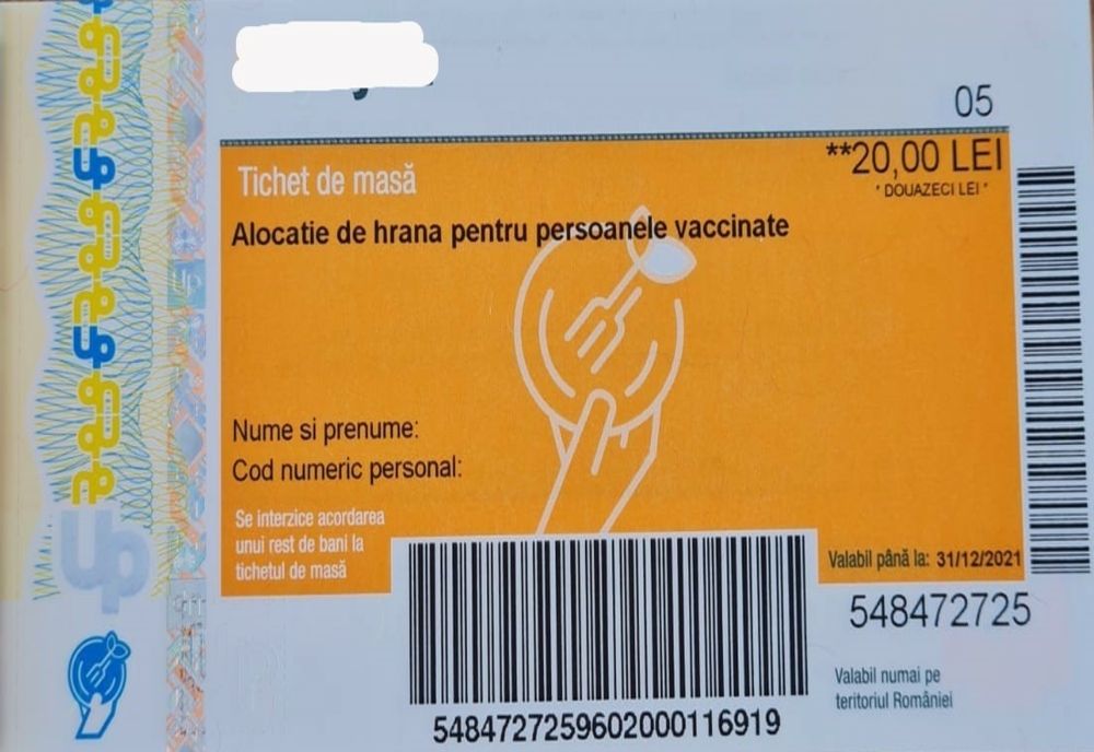 Distribuirea tichetelor de masă pentru persoanele vaccinate împotriva COVID 19