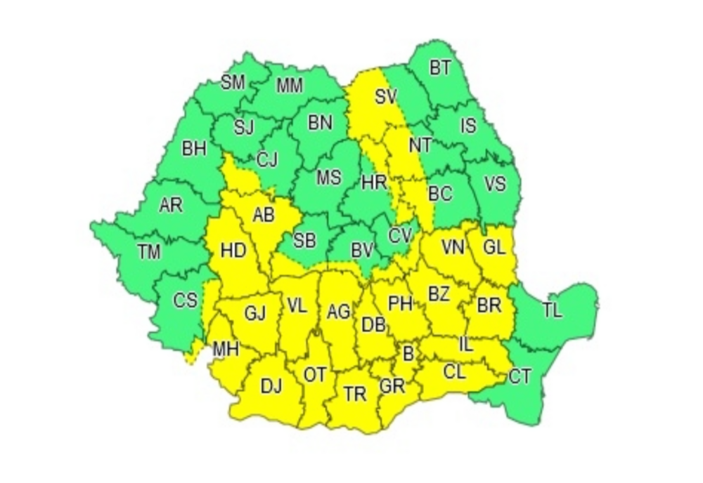 Cod galben de fenomene extreme: furtuni cu grindină - cele mai afectate județe. HARTA actualizată