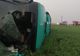 Tornadă la Brâncoveni. Un autocar cu pasageri a aterizat pe câmp!